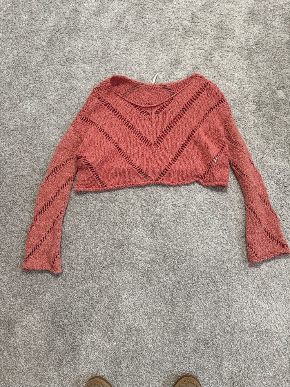 Free People Rust Open-Knit Cropped Sweater Top